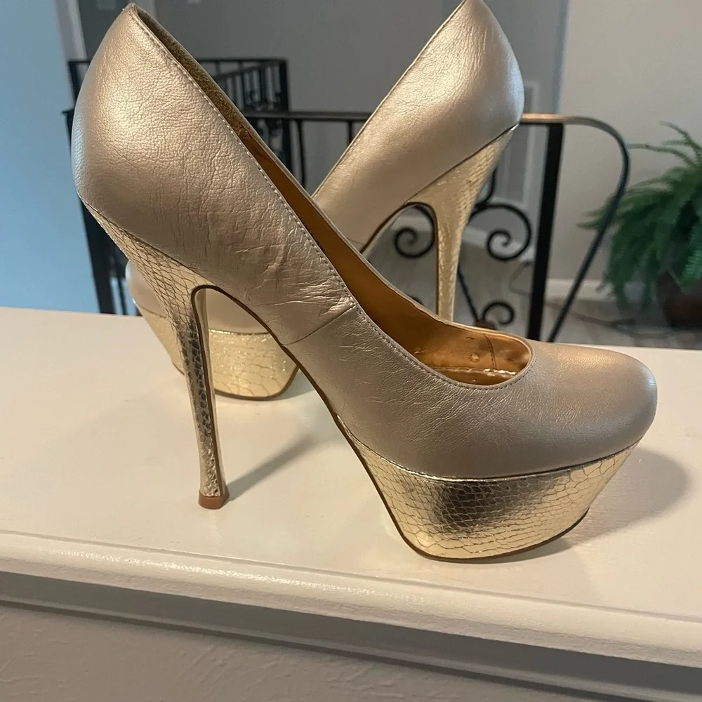 bebe Metallic Gold Platform Pumps - Nadine - Picture 4 of 11